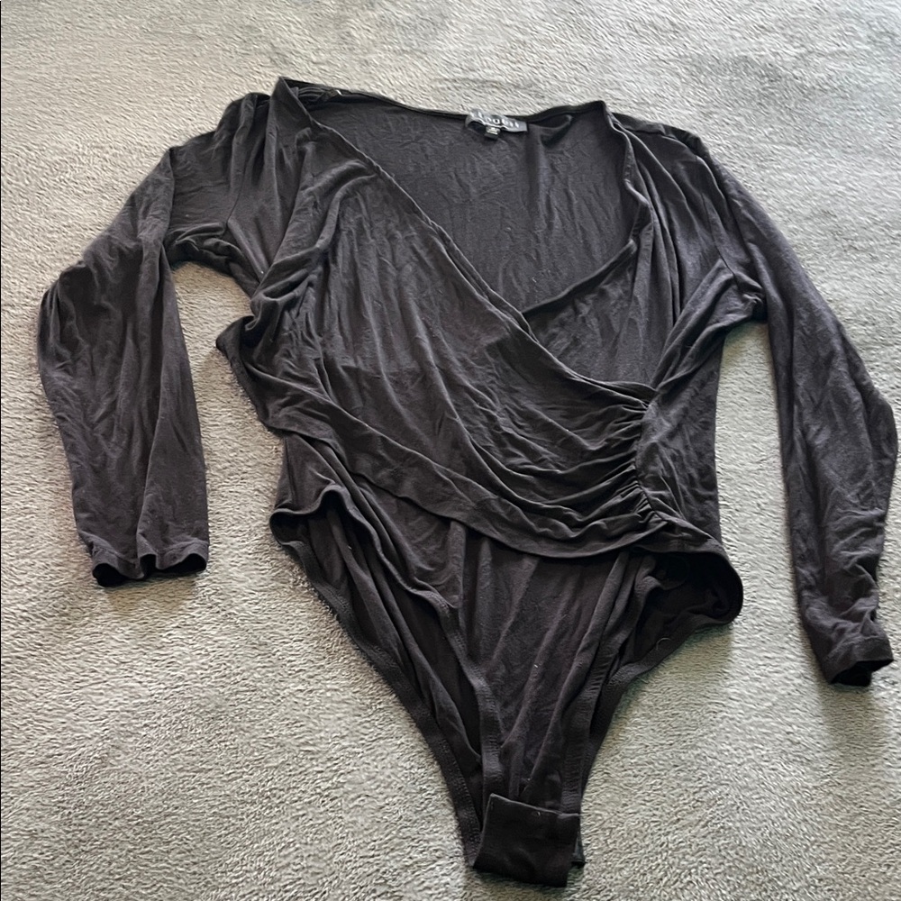 Wrap look long sleeved ruched bodysuit